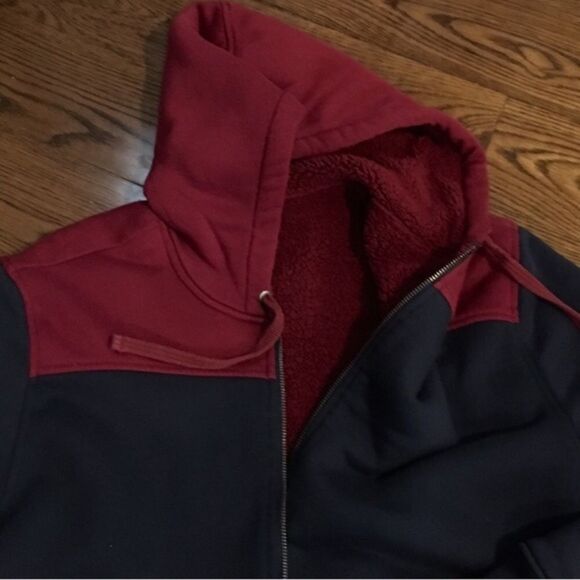 GAP Mens Wine Red & Navy Blue Fully Lined Sherpa Full Zip Hooded Jacket XL NWOT - Picture 4 of 8